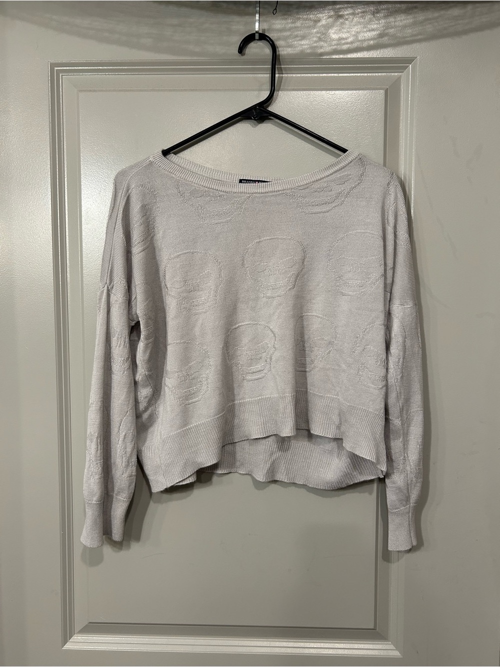 Brandy Melville Light Gray Skull Jacquard Crewneck Sweater